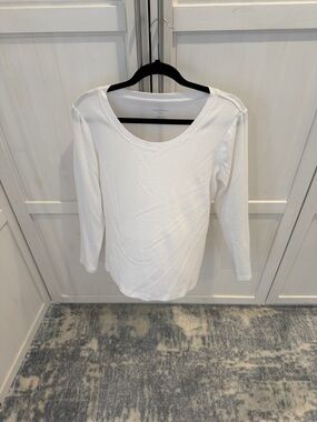 Cynthia Rowley White Scoop Neck Long Sleeve Tee